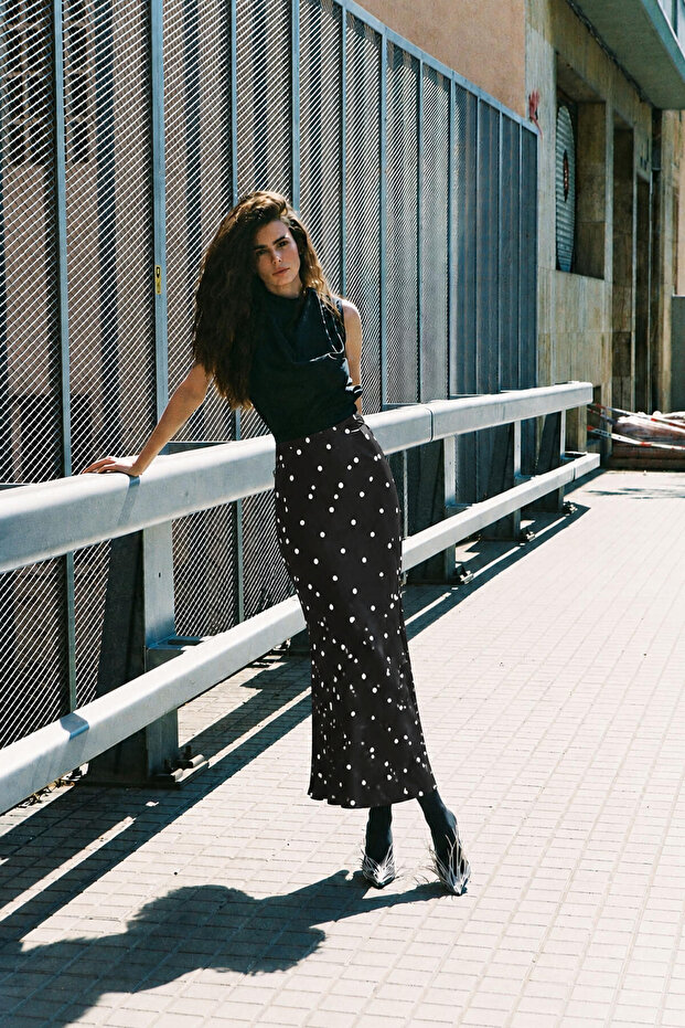 Polka Dots Satin Skirt