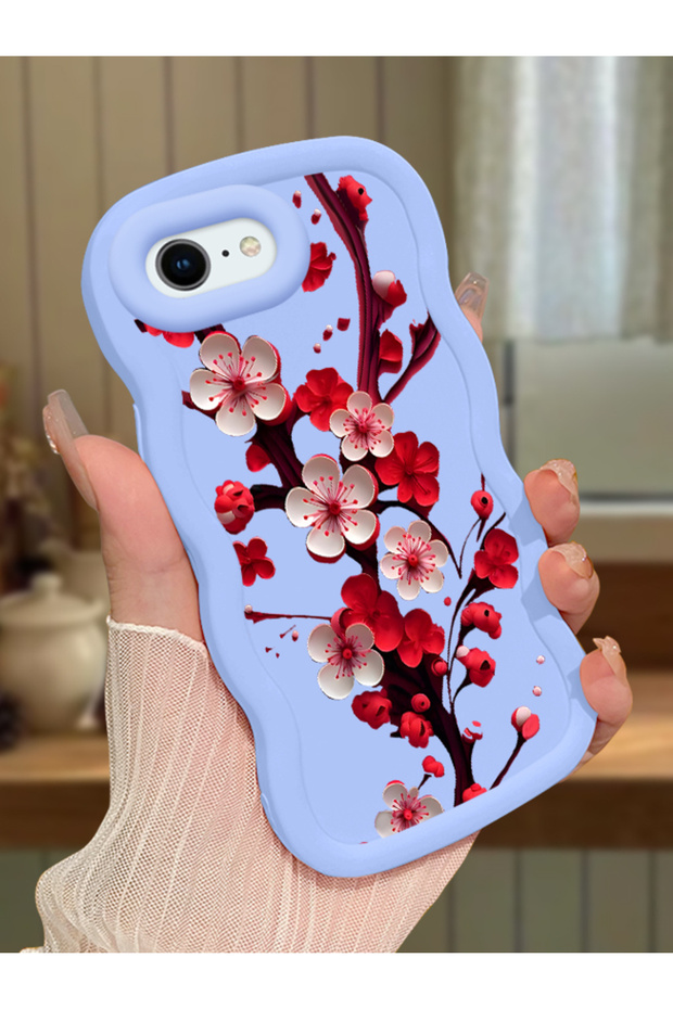 iPhone 7 Compatible Case Camera Protector Blue Silicone Couple Phone Case Floral Pattern