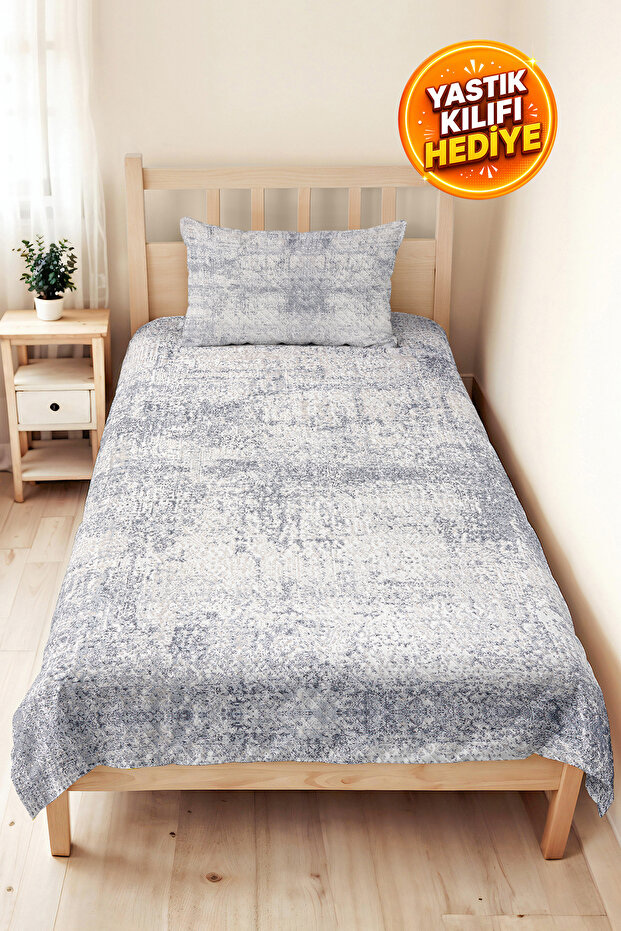 Blue Gray Modern Young Room Single Pique Set - Marble Textured 160X220 cm Quilted Bedspread