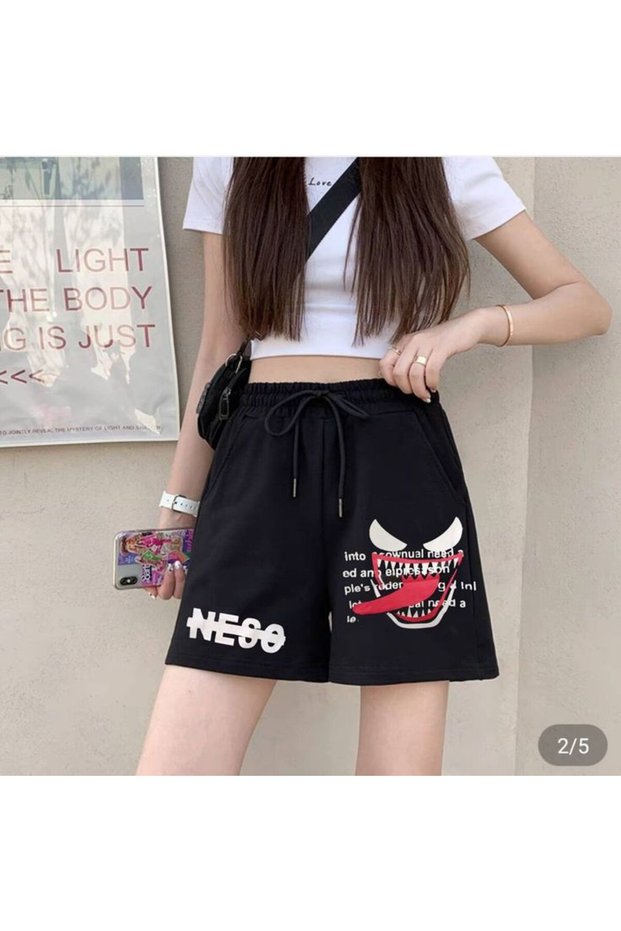 Printed Black Shorts