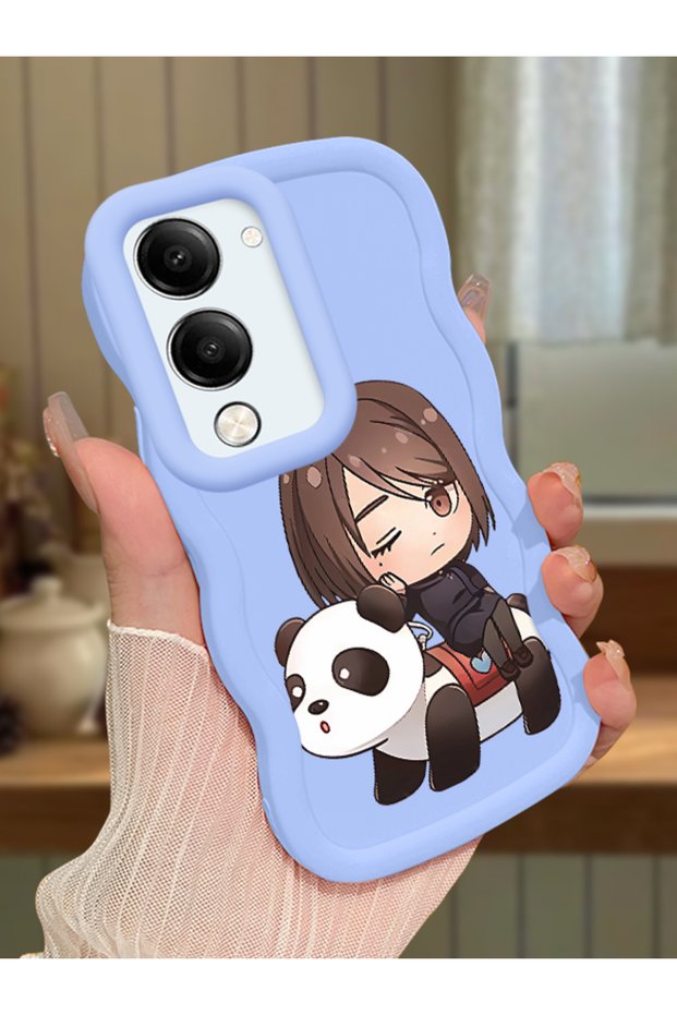 Vivo Y04S Compatible Case Camera Protector Blue Silicone Couple Phone Case Panda Pattern