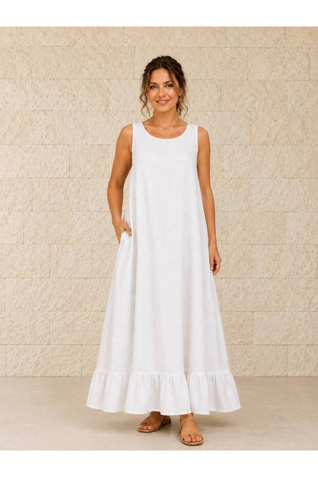 Women's Flounced Thick Strap Cotton Fabric Dress 42-46