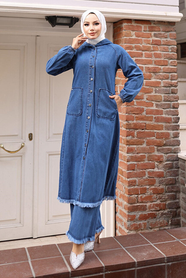 Tassel Detailed Denim Suit Light Blue 19243