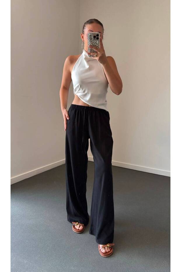 Marina Lycra Linen Blend Wide Leg Trousers