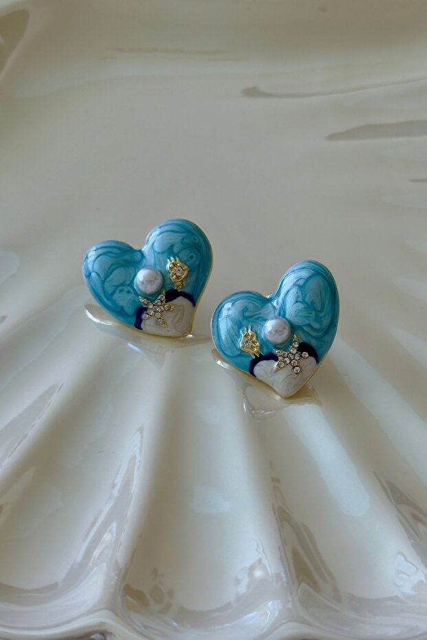 Baby Blue Enamel Heart Earrings
