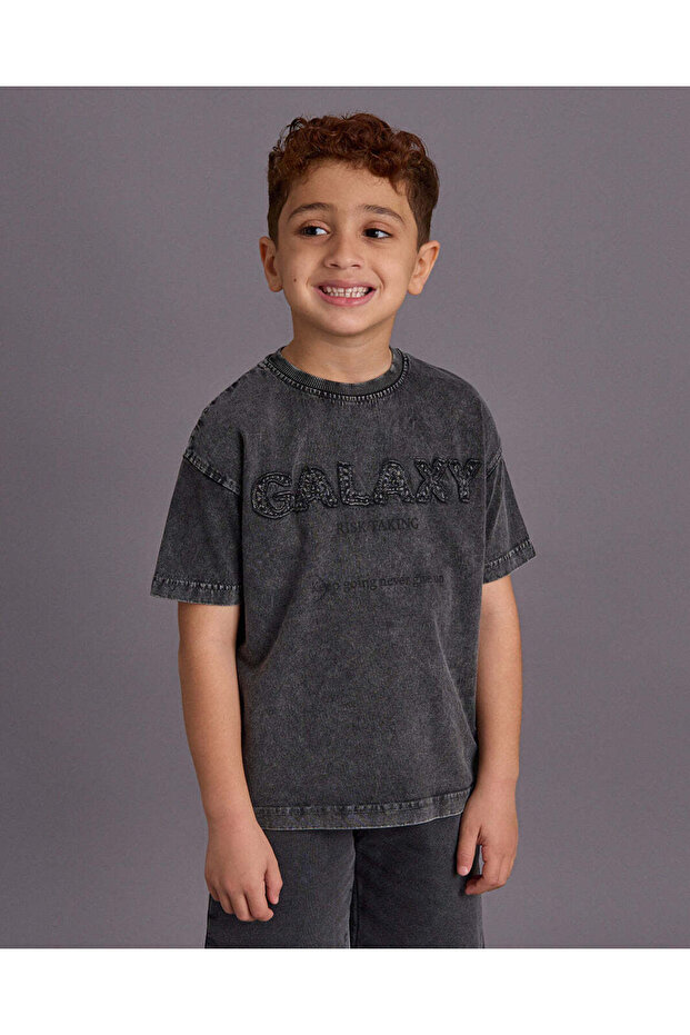 Boys Charcoal Embellished T-Shirt