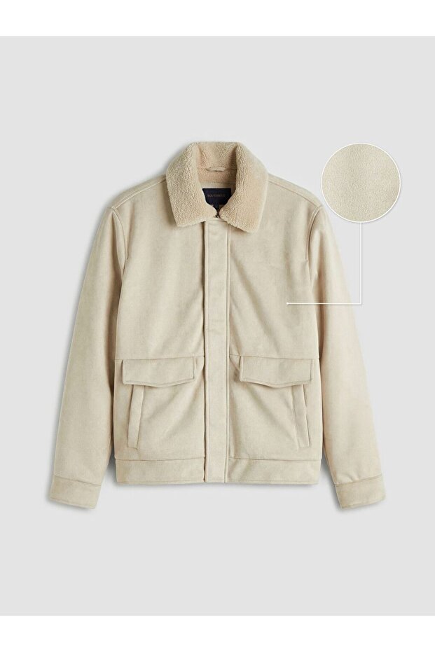 Southblue Beige Standard Fit Fur Collar Men's Suede Coat