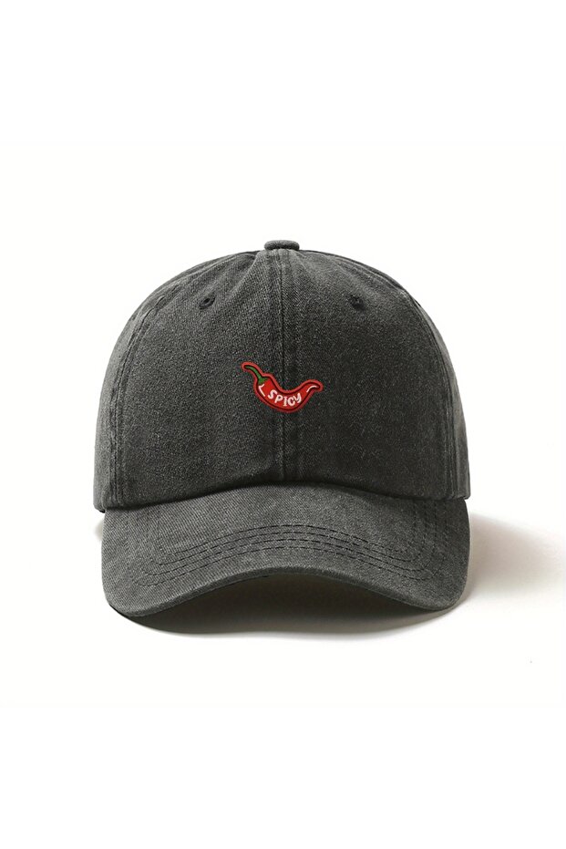 Adjustable black 1pc Retro Washed Baseball Caps for Women,with Chili Pepper Embroidery,Adjustable Sn
