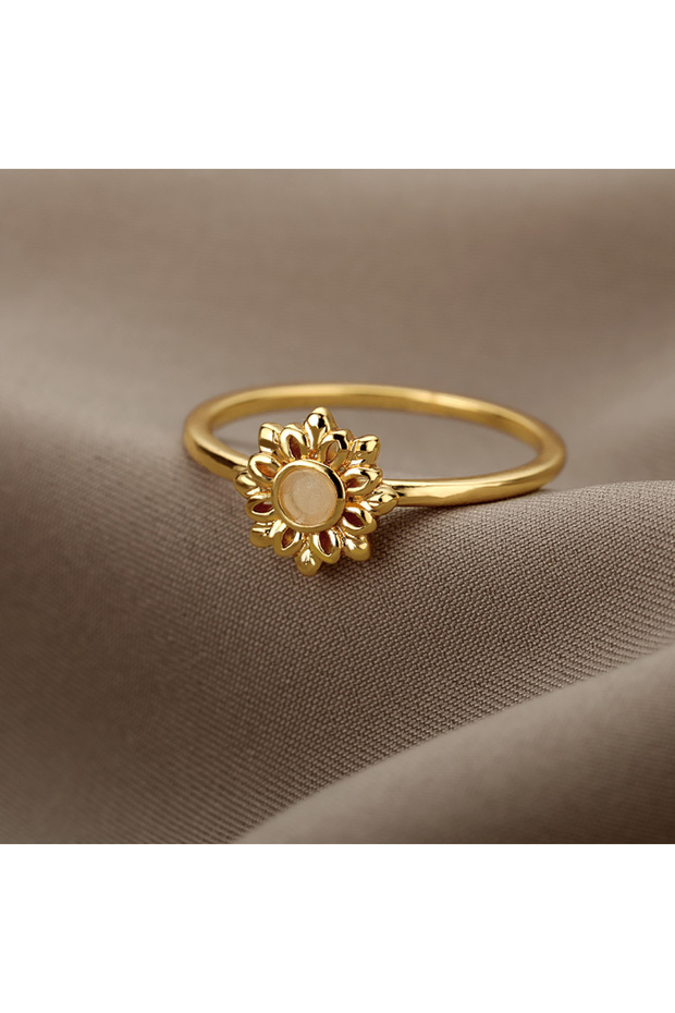 7 JZ1113P Opal Rings for Women Gold Color Lotus Flower Stainless Steel Ring Floral Couple Jewelry Fr