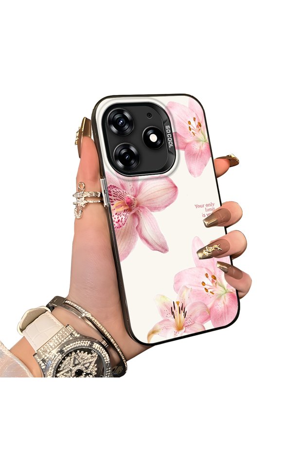 Tecno Spark 10 Pro Compatible Silicone Edge Hard Back Case Couple Phone Case with Floral Pattern