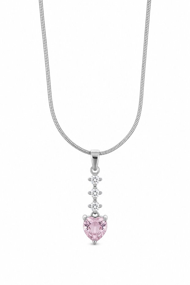 Gray Color Steel Snake Chain Heart and Zircon Stone Stylish Necklace Special for Women