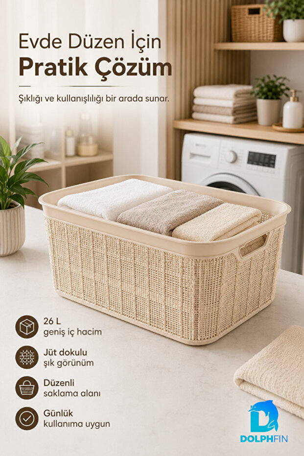 Jute Cornered Saddle 26 L Multi-Purpose Storage and Transport Basket Laundry Toy Organizer