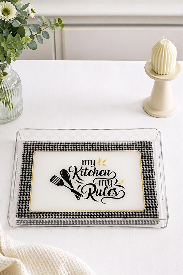 Patterned Plexiglass Tray for Serving and Presenting with Transparent Handles 35cm X 25 cm