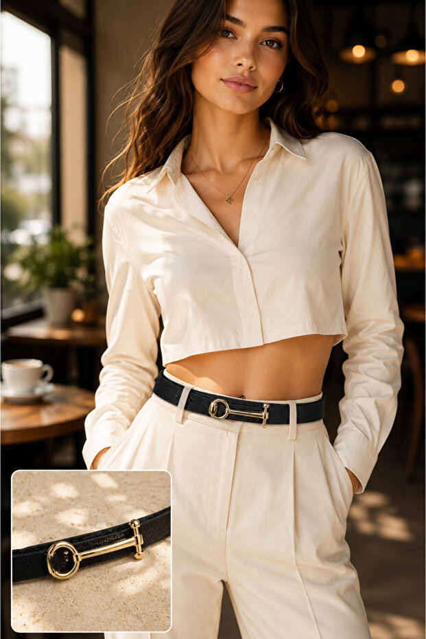 Women's Leather Belt with Buckle, Stylish Design