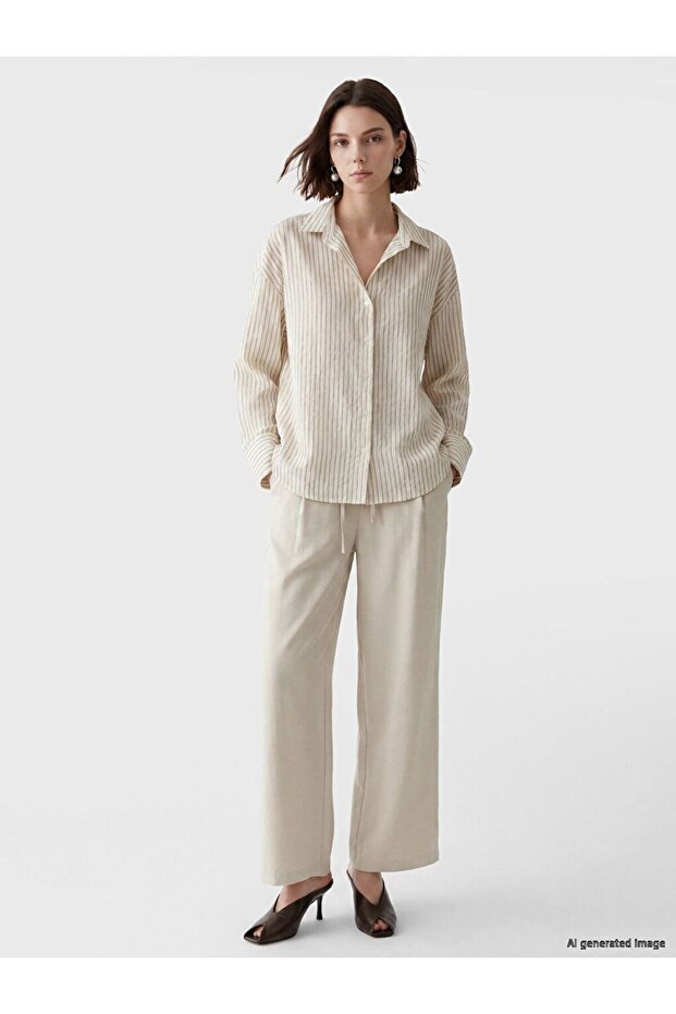 Lcw Modest Beige Modal Blend Women's Pleated Trousers