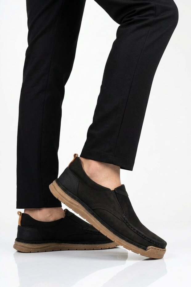 Black Nubuck Genuine Leather Men's Casual Shoes