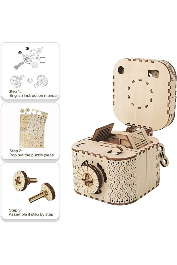 3D Wooden Puzzle Mechanical Treasure Box Model DIY Brain Teaser for Adults and Kids