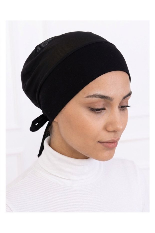 Clima Fit Bone - Women's Anti-Sweat Tulle Hijab Bonnet Turban Scarf Shawl Bonnet Black