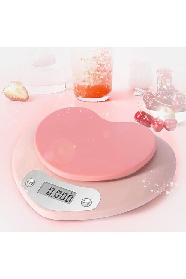 Pink Kitchen Scale 5kg/1g – Food Scale with Large LCD, Tare Function, Precise 0.03oz Graduation, Weighing in g/ml/oz/lb