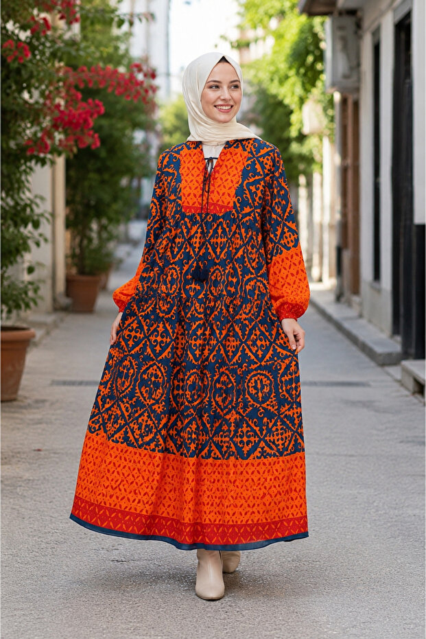 Trend Maxi Boy Ethnic Pattern Woven Hijab Dress