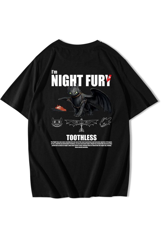 Unisex Oversized T-Shirt How to Train Your Dragon Printed Black / White