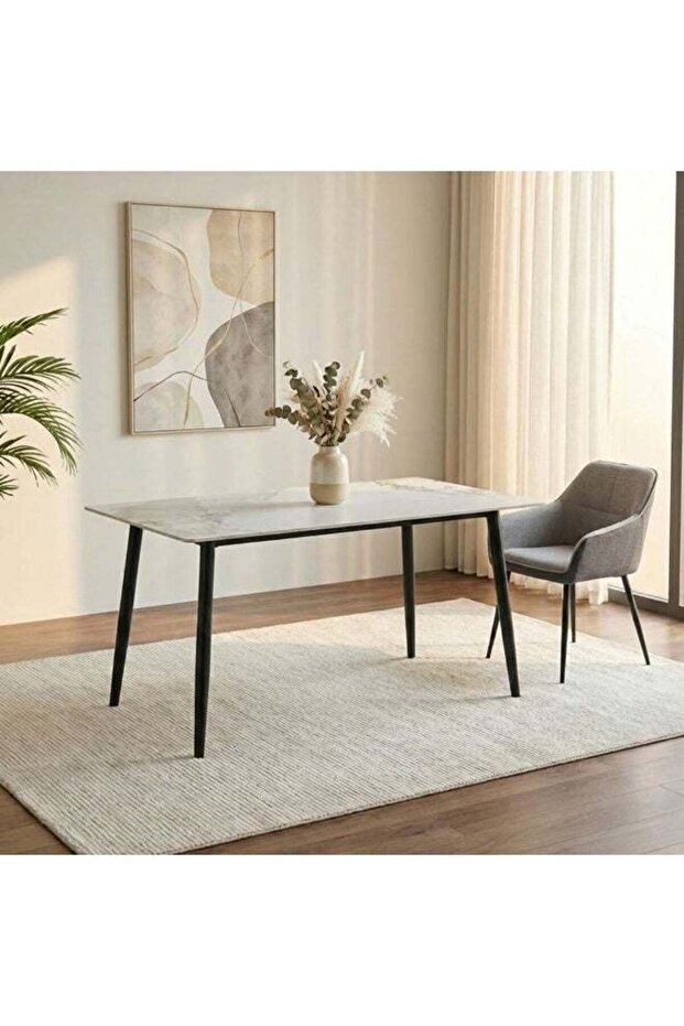 Elmont 6 seater Dining Table Ceramic Sturdy Dining Table Without Chairs| Modern Design Desk Furniture For Kitchen Dining L160xW90xH76cm-White/Black