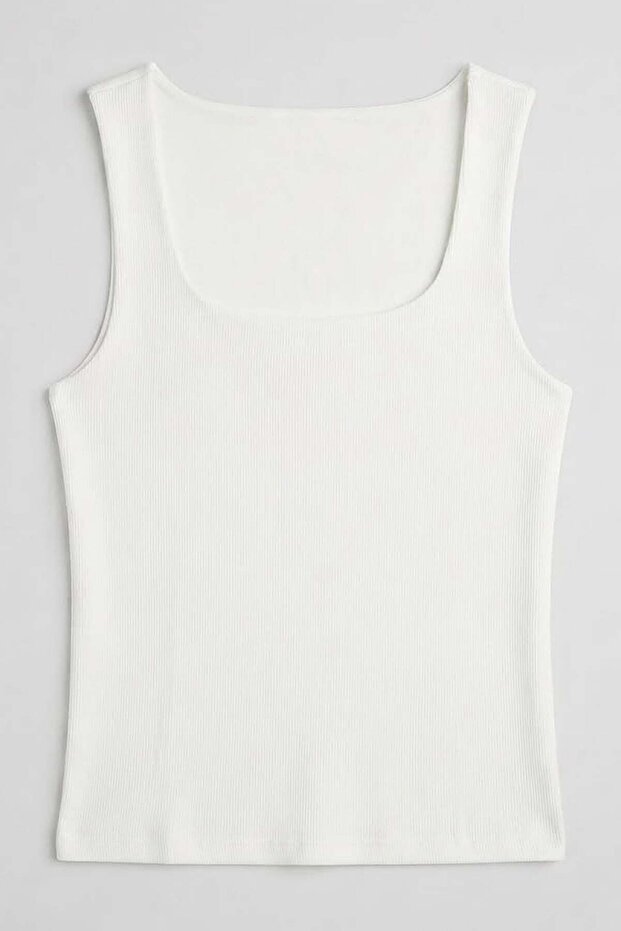 Trend42Plus Large Size Thick Strap Basic Top-Ecru - 4