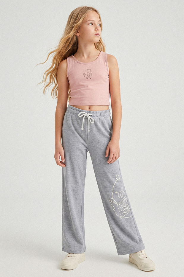 Teddy Bear Printed Wide Leg Girls' Sweatpants - 26Y 26111