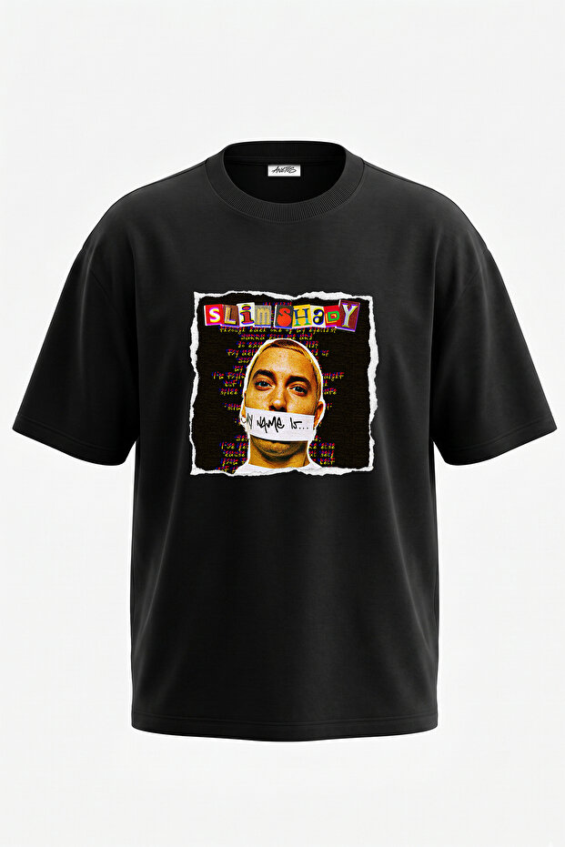 Slim Shady_6 Design Printed Unisex Oversize Black Tshirt