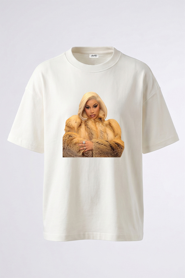 Cardi B_1 Design Printed Unisex Oversize Fit White Tshirt