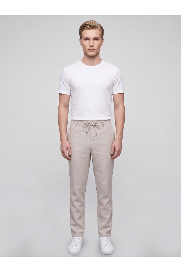 Men's Linen Trousers – Lace-Up Waist, Slim Fit Comfortable Cut Summer Trousers