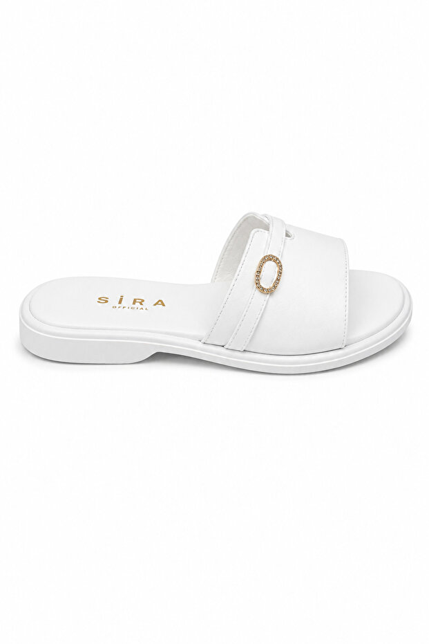 Hera White Genuine Leather Slippers