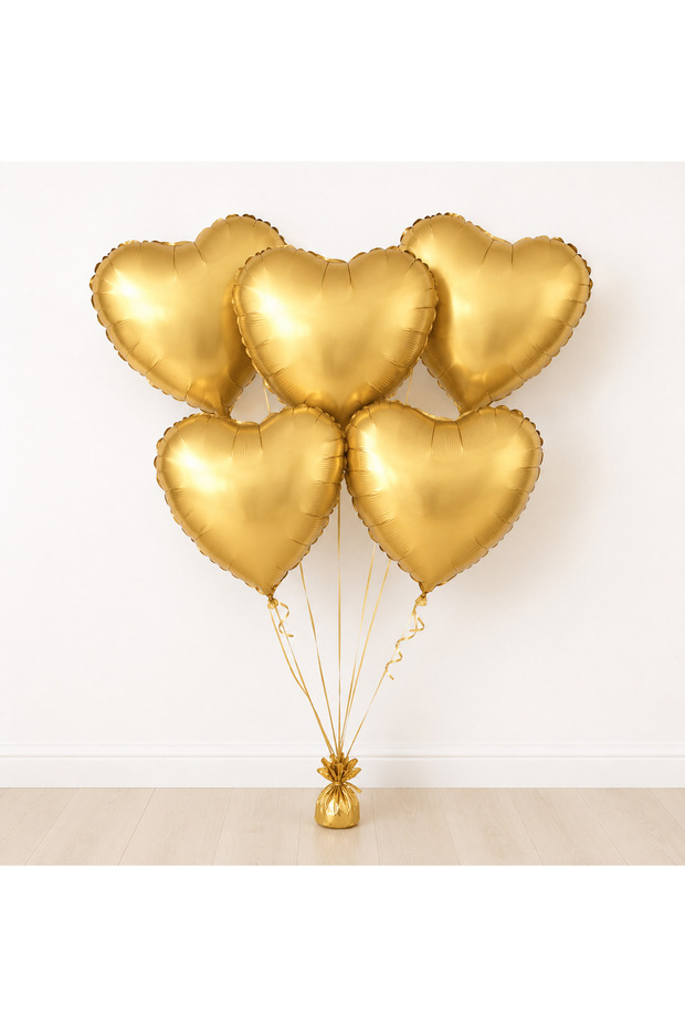 Gold Heart Foil Balloon 15"-38 cm 5 Pieces