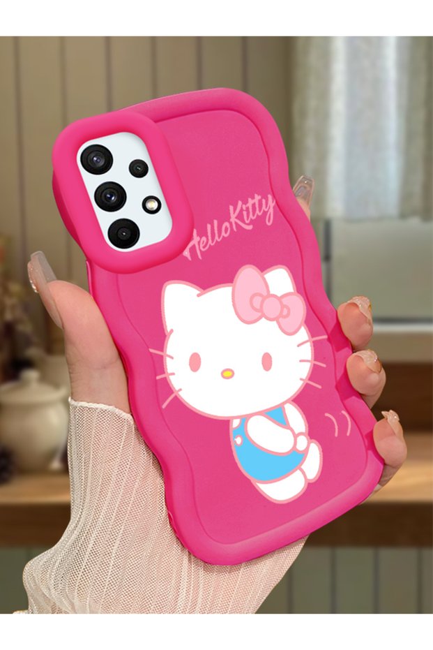 Samsung Galaxy A73 Compatible Case Camera Protector Red Silicone Couple Phone Case Kitty Pattern