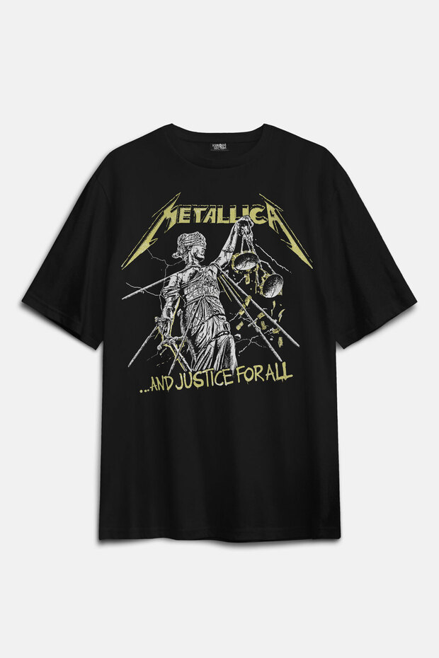 Heavy Metal Music Metallica and Justice for All Vintage Black Oversize Front and Back Printed T-Shirt