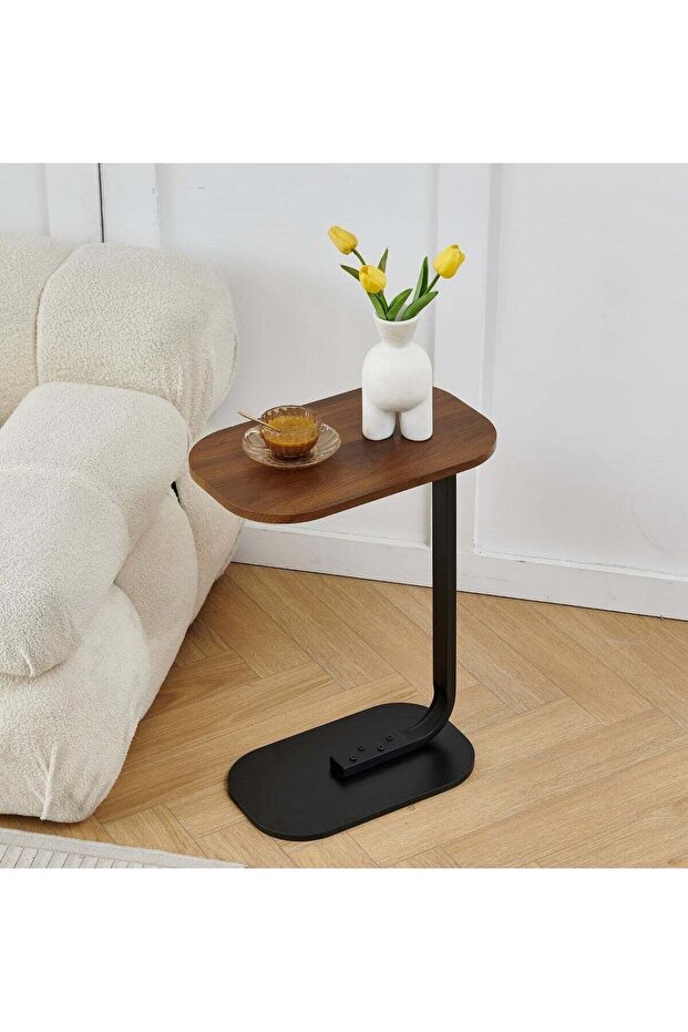 C Shaped Side Table Modern coffee tables for living room, End Table, Small side table, Corner Bedside Computer Desk, Nightstand for Bedroom Living Room Balcony (Walnut)