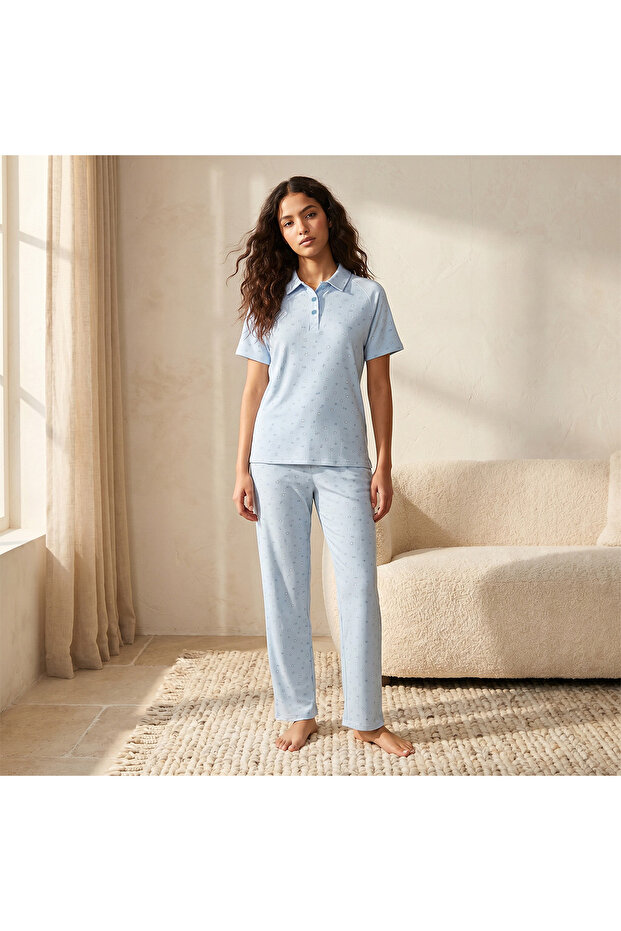 Printed Pyjama Set Polo T-shirt & Trousers