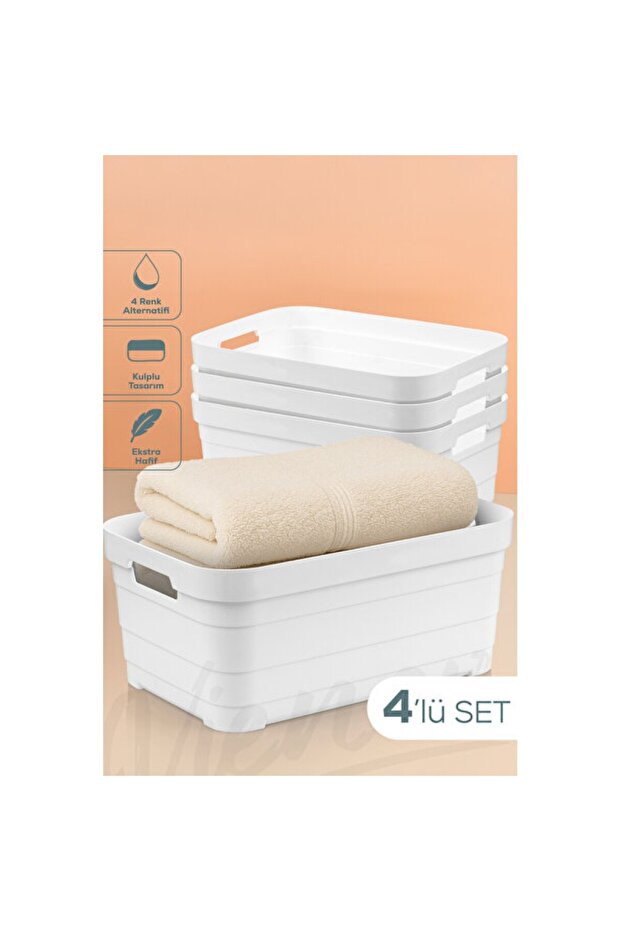Four-Pack 10.8 Liter White Storage Box, Practical and Stylish Organizer