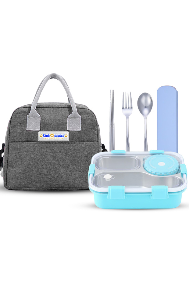 -Insulated Lunch Bag with 304 Stainless Steel Bento Lunch Box – 4-Compartment Leak-Resistant Food Container with Stainless Steel Cutlery Set