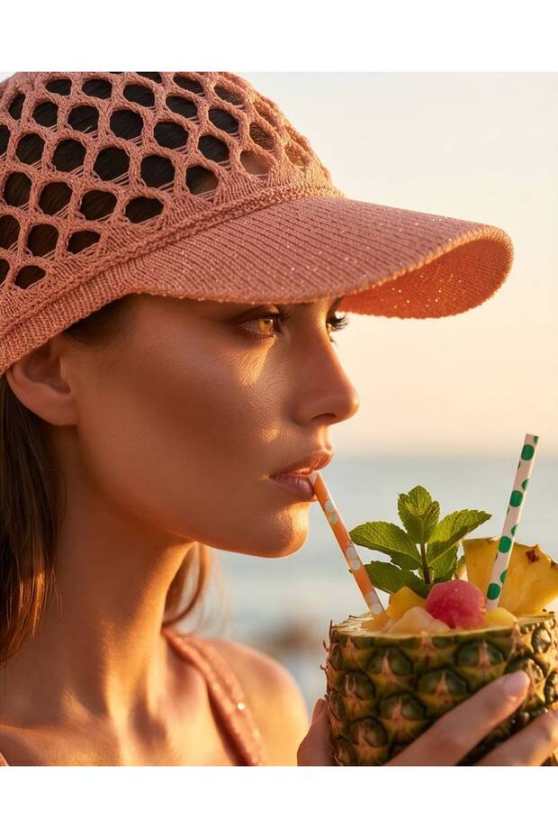 Modern-Looking Summer Knitwear Hat with a Silvery Knit Design