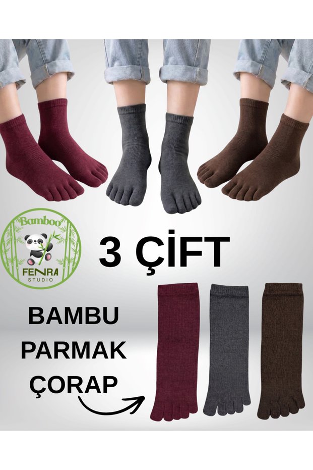 Women's 3-Piece Bamboo Toe Socks Set with Anti-Odor and Anti-Fungus Properties, Burgundy Anthracite Brown Breathable Socks