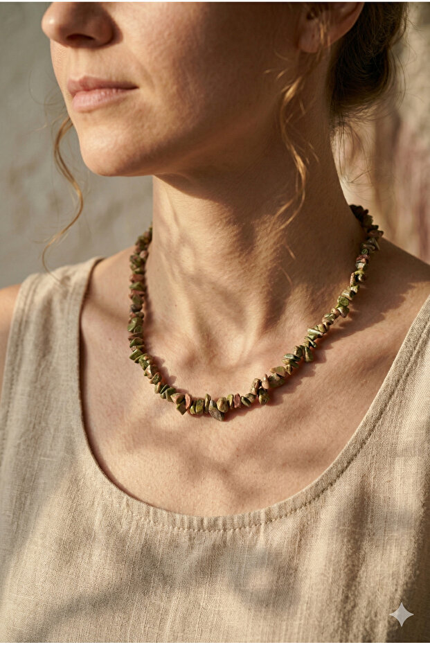 Handmade Unakite Special Design Necklace with Broken Natural Stone