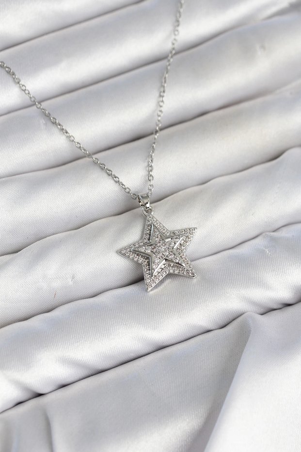 316L Steel Chain Silver Color Zircon Stone Star Model Women's Necklace