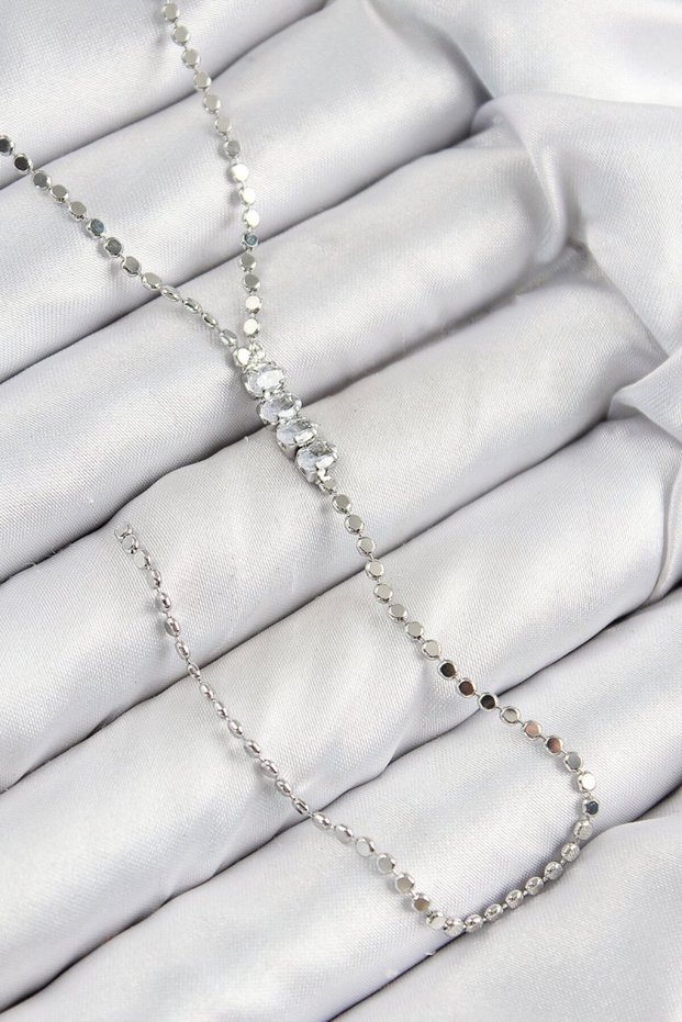 Brass Zircon Stone Crushed Chain Model Silver Color Y Necklace