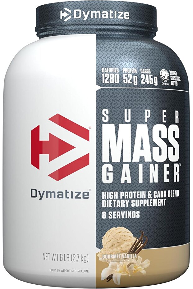 Super Mass Gainer Protein Powder, Gourmet Vanilla, 52g Protein, 1g Creatine, 1280 Calories, 10.7g BCAAs, 245g Carbs, Contains Whey Protein Powder, Isolate, and Casein (8 Servings)