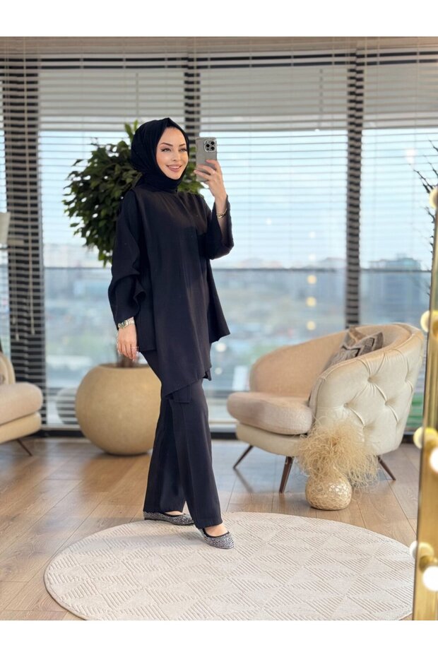 2868 بدلة بتفاصيل ياقة شال باللون الأسود