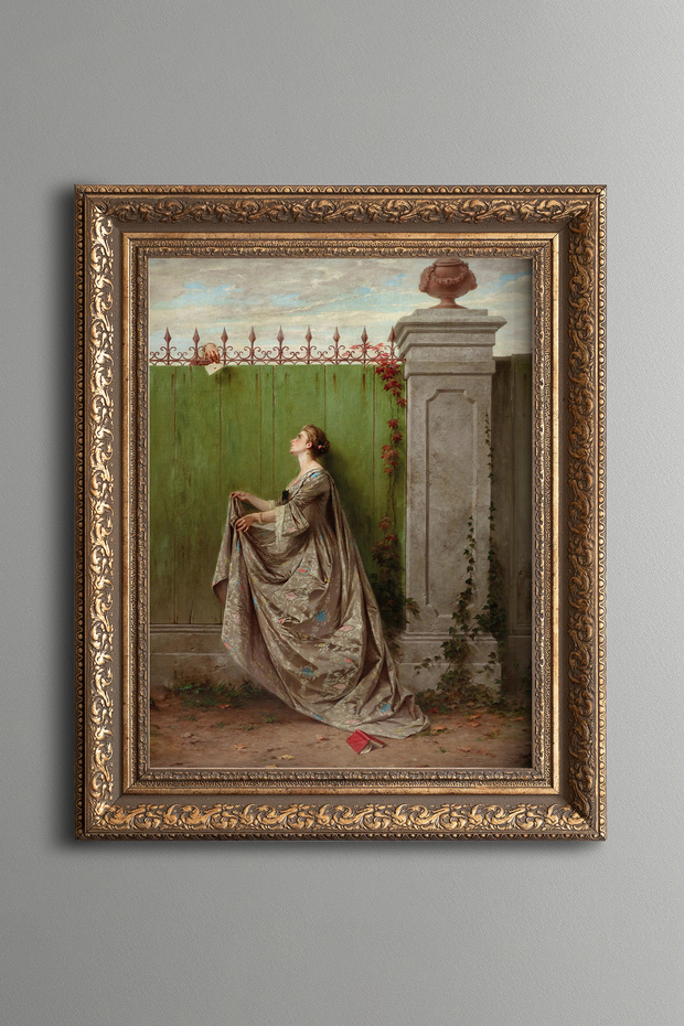 Love and Letter Scene in the Garden - Vintage Patterned Painting - Thick Model