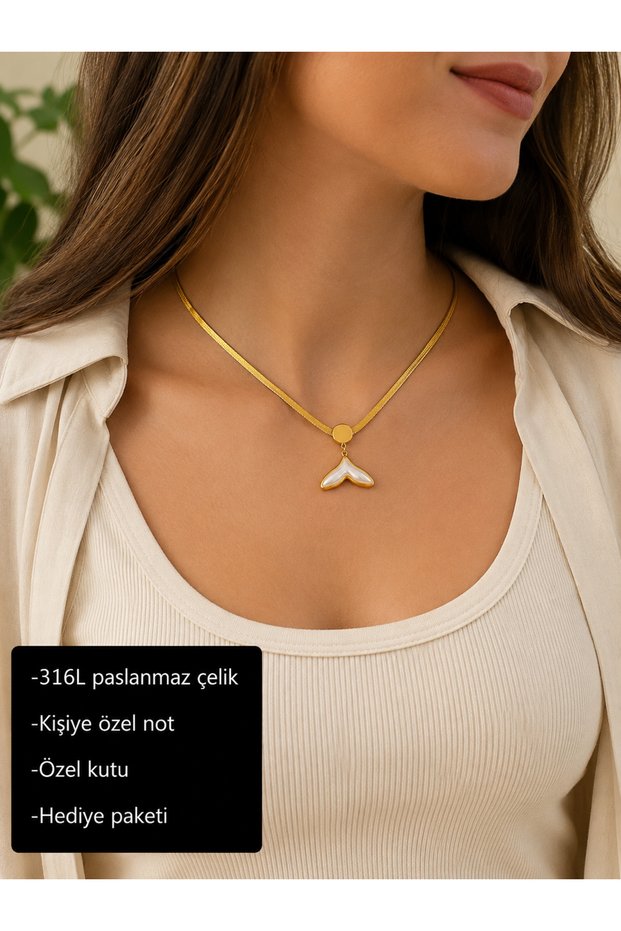 Aurevina Pearl Whale Tail Necklace – 316L Stainless Steel Gold Color Necklace