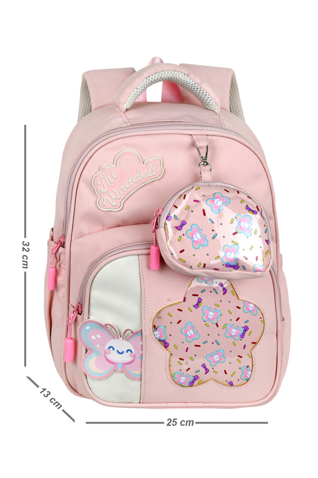 Twill Transparent Patterned Sweet Cute Girl Nursery Kindergarten Preschool Bag with Small Mini Wallet as a Gift.
