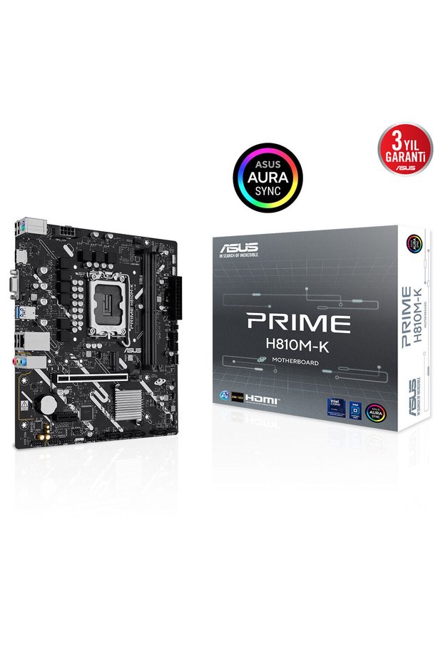 Asus Prime H810M-K Lga1851 Ddr5 6400 HDMI Vga M2 Usb3.2 Aura Rgb Matx